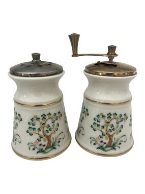 Lenox Clover Salt Shaker & Pepper Mill 3 1/4” China Hand Decorated 24k Gold
